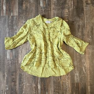 Y2K Retro Ecclectic Blouse Habitat "Clothes To Live In" Lime Green Patterned SM